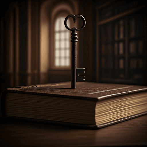 Estudo de linhagem com livro e chave antiga